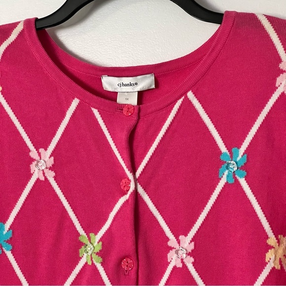 CJ Banks Pink Spring Cardigan Size 1X Argyle Diamond Easter Sweater Whimsy NEW - Picture 4 of 11